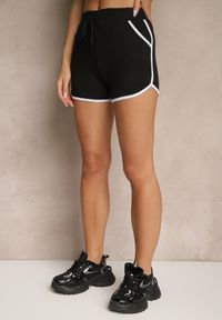 Renee - Zielono-Czarny Komplet T-shirt z Nadrukiem i Szorty w Sportowym Stylu Aravire. Kolor: zielony. Materiał: jeans. Wzór: nadruk