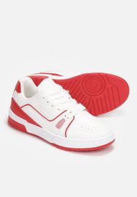 Renee - Biało-Czerwone Sneakersy Sznurowane z Ekoskóry Fondil. Nosek buta: okrągły. Zapięcie: sznurówki. Kolor: biały. Materiał: materiał. Sezon: wiosna, jesień, lato. Obcas: na obcasie. Wysokość obcasa: niski #5