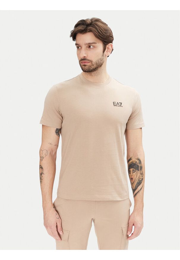 EA7 Emporio Armani T-Shirt 8NPT25 PJVPZ U6155 Beżowy Regular Fit. Kolor: beżowy. Materiał: bawełna
