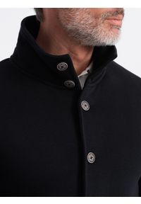 Ombre Clothing - Męska bluza zapinana na guziki ze stójką casual - czarna V6 OM-SSZP-0171 - XL. Okazja: na co dzień. Typ kołnierza: kołnierzyk stójkowy. Kolor: czarny. Materiał: poliester, bawełna. Styl: casual #5