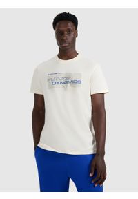 4f - 4F T-shirt regular z nadrukiem męski - kremowy L. Okazja: na co dzień, do pracy, na spacer. Kolor: kremowy. Materiał: jeans, dzianina, bawełna, dresówka, materiał. Wzór: nadruk. Styl: casual, klasyczny #1