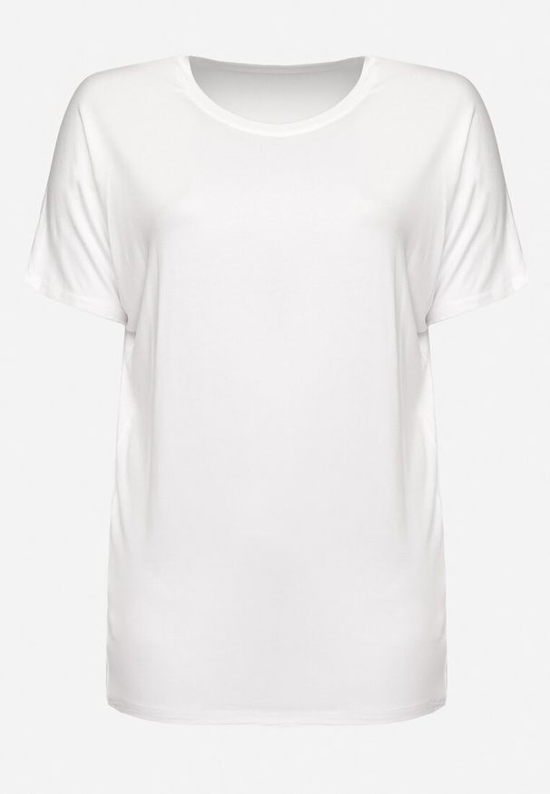 Born2be - Biały T-shirt z Rękawami w typie Nietoperza Salilena. Okazja: na co dzień. Kolor: biały. Materiał: jeans. Wzór: aplikacja. Styl: wizytowy, casual, elegancki