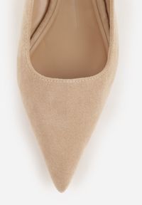 Born2be - Ciemnobeżowe Czółenka na Szpilce Typu Kaczuszka z Odkrytą Piętą Vetiena. Okazja: na co dzień. Zapięcie: sprzączka. Kolor: beżowy. Materiał: jeans. Obcas: na szpilce. Styl: casual, elegancki, klasyczny, wizytowy #8