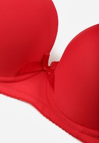 Born2be - Czerwony Gładki Biustonosz Zdobiony Kokardką Ocerien. Kolor: czerwony. Materiał: koronka. Wzór: aplikacja, gładki #5