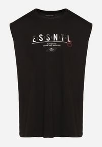 Born2be - Czarna Bawełniany Tank Top z Ozdobnym Nadrukiem Poleldi. Okazja: na co dzień. Kolor: czarny. Materiał: bawełna. Wzór: nadruk. Styl: klasyczny, casual, elegancki