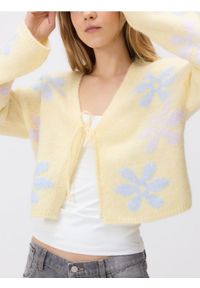 Reserved - Kardigan z ozdobnym wiązaniem - jasnożółty. Kolor: żółty. Materiał: dzianina #1