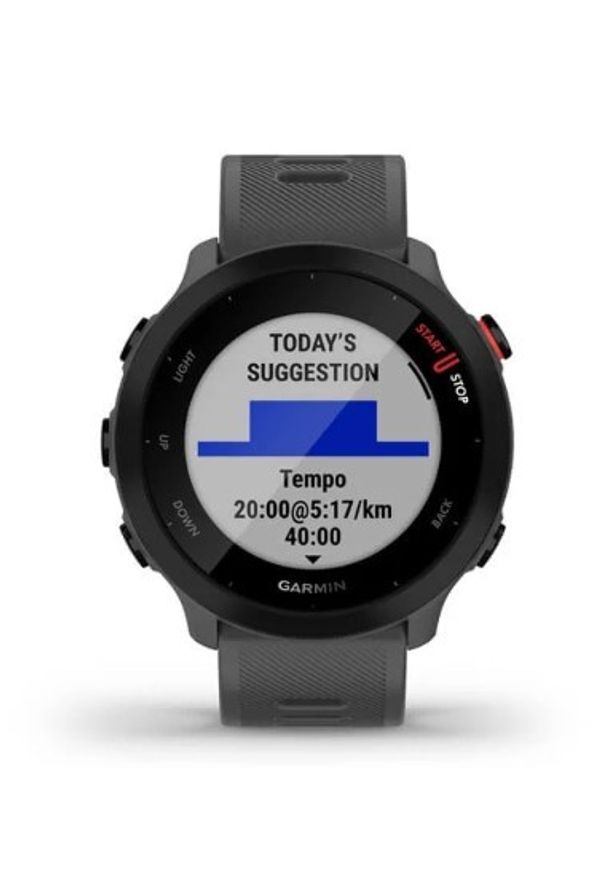 GARMIN - Garmin Forerunner 55 grafitowy. Rodzaj zegarka: smartwatch. Kolor: szary. Materiał: materiał. Styl: młodzieżowy, retro, sportowy, casual