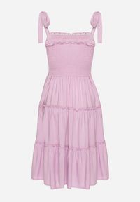 Born2be - Fioletowa Rozkloszowana Sukienka z Wiskozą na Wiązanych Ramiączkach Aralisse. Okazja: na co dzień. Typ kołnierza: dekolt kwadratowy. Kolor: fioletowy. Materiał: wiskoza. Długość rękawa: na ramiączkach. Typ sukienki: rozkloszowane. Styl: casual, klasyczny #2