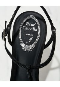 RENE CAOVILLA - Czarne szpilki ozdobione kryształami Caterina. Kolor: czarny. Materiał: satyna. Wzór: aplikacja. Obcas: na szpilce. Wysokość obcasa: średni