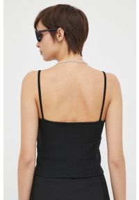 Calvin Klein Jeans top damski kolor czarny. Kolor: czarny. Materiał: materiał, dzianina, prążkowany, wiskoza. Długość rękawa: na ramiączkach #3