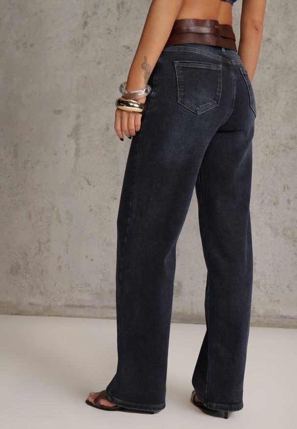 Renee - Niebieskie Jeansy z Bawełną o Kroju High Waist Straight Leg Rhaenithe. Okazja: na imprezę. Stan: podwyższony. Kolor: niebieski