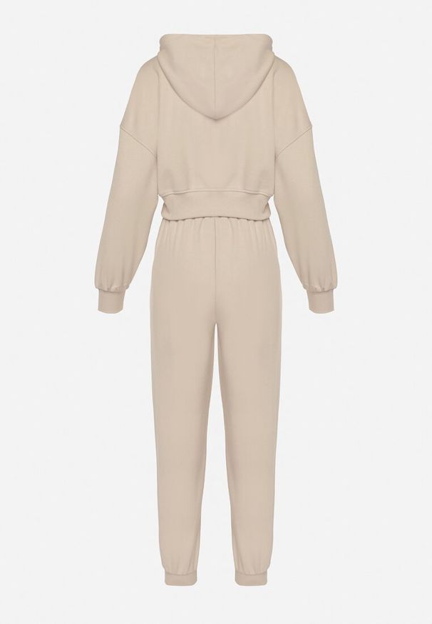 Born2be - Beżowy Komplet Dresowy Bluza z Kapturem i Spodnie Joggery Famiana. Kolor: beżowy. Materiał: dresówka