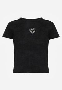 Born2be - Czarny Bawełniany T-shirt z Cyrkoniowym Sercem Arielin. Okazja: na co dzień. Kolor: czarny. Materiał: bawełna. Wzór: aplikacja. Styl: casual, klasyczny, sportowy #6