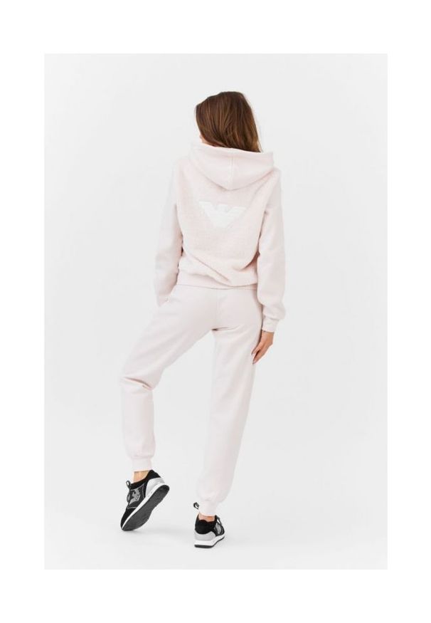 Emporio Armani - EMPORIO ARMANI Różowa pluszowa bluza damska rozpinana. Kolor: zielony. Materiał: poliester. Wzór: aplikacja