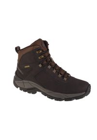 Buty trekkingowe męskie Merrell Vego Mid Leather Waterproof. Wysokość cholewki: za kostkę. Zapięcie: sznurówki. Kolor: brązowy. Materiał: nubuk. Szerokość cholewki: normalna