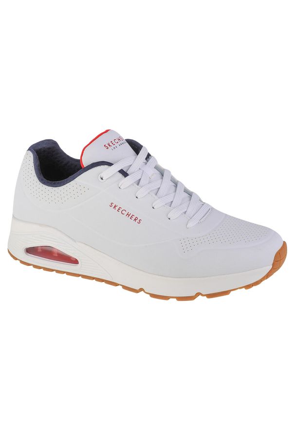 skechers - Męskie UNO STAND ON AIR Sneakersy Biały / Granatowy. Kolor: biały, wielokolorowy, niebieski. Materiał: guma, materiał, syntetyk, poliester. Wzór: gładki