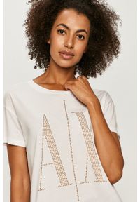 Armani Exchange - T-shirt. Okazja: na co dzień. Kolor: biały. Wzór: aplikacja. Styl: casual