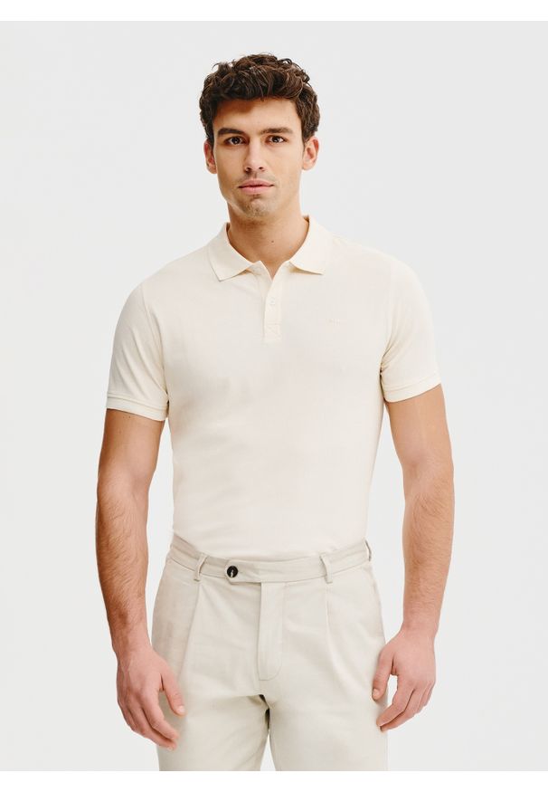 Pako Lorente - PAKO LORENTE – T-shirt polo w kolorze waniliowym. Okazja: na co dzień. Typ kołnierza: polo. Kolor: szary. Materiał: bawełna. Styl: casual