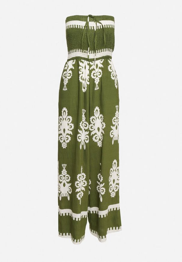 Born2be - Zielony Wiskozowy Kombinezon Bez Rękawów z Geometrycznym Wzorem Orceria. Okazja: na spacer, na co dzień. Kolor: zielony. Materiał: wiskoza. Długość rękawa: bez rękawów. Wzór: geometria. Sezon: lato. Styl: elegancki, casual