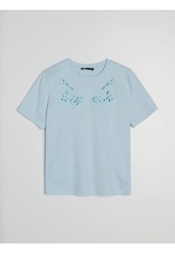 Sinsay - Bawełniana bluzka - niebieski. Kolor: niebieski. Materiał: bawełna