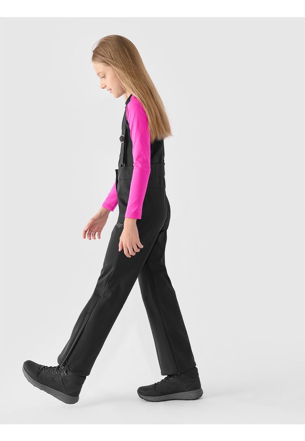 4f - 4F Spodnie narciarskie softshellowe membrana 5000 dziewczęce - czarne 146 (10-11 lat). Kolor: czarny. Materiał: syntetyk, dzianina, materiał, tkanina, softshell. Technologia: Windstopper. Sezon: lato. Sport: narciarstwo
