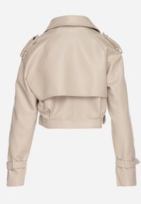 Born2be - Beżowa Kurtka Ramoneska o Krótkim Fasonie Typu Trencz Nilanelia. Kolor: beżowy. Materiał: jeans. Długość rękawa: długi rękaw. Długość: krótkie. Styl: klasyczny, elegancki #3