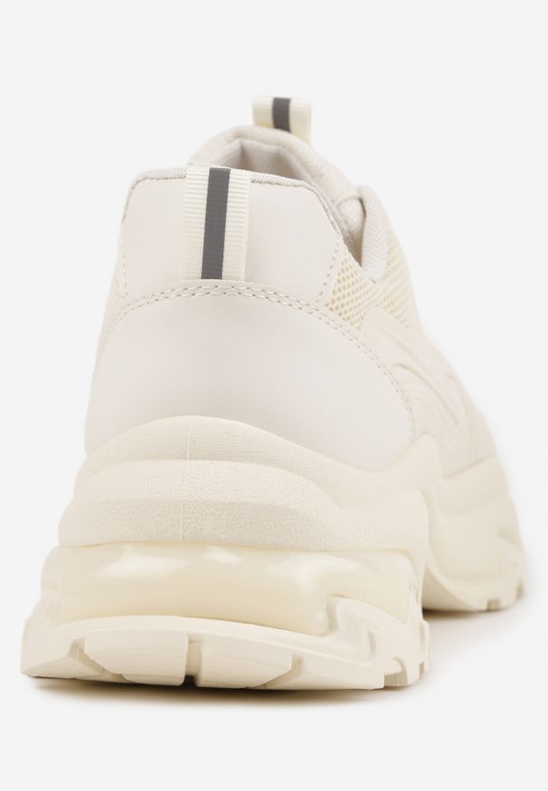 Renee - Beżowe Klasyczne Sneakersy Sznurowane na Niskiej Platformie Lenivia. Okazja: na co dzień. Kolor: beżowy. Materiał: jeans. Obcas: na platformie