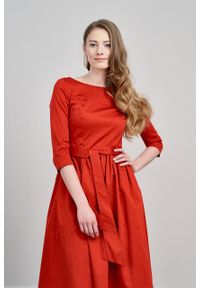 Marie Zélie - Sukienka Melia bawełna z elastanem czerwień. Typ kołnierza: kokarda. Kolor: czerwony. Materiał: bawełna, elastan. Styl: klasyczny #2