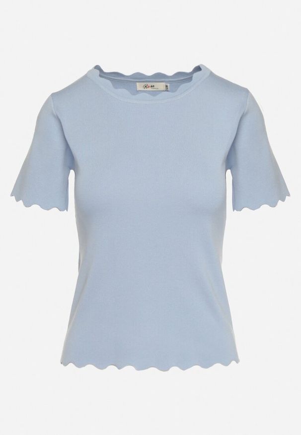 Born2be - Niebieska Bluzka Dzianinowa z Krótkim Rękawem Bellalanie. Kolor: niebieski. Materiał: dzianina. Długość rękawa: krótki rękaw. Długość: krótkie