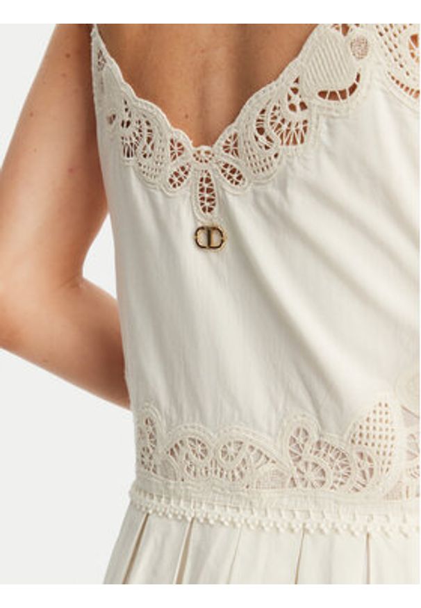 TwinSet - TWINSET Sukienka letnia 251TT2160 Écru Regular Fit. Materiał: bawełna. Sezon: lato
