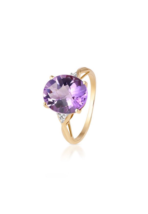 W.KRUK Unikalny Pierścionek Złoty - złoto 585, Ametyst,diament 0,01ct - ZHH/PB+01BK. Materiał: złote. Kolor: złoty. Wzór: aplikacja. Kamień szlachetny: ametyst, diament