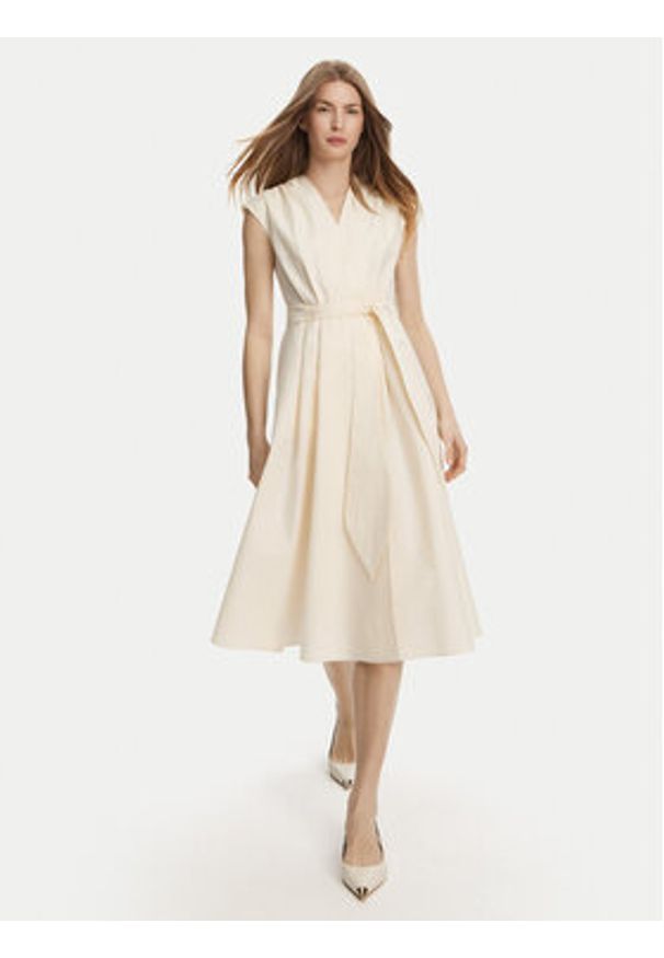 Marella Sukienka codzienna Ossola 2513221172 Écru Regular Fit. Okazja: na co dzień. Materiał: bawełna. Typ sukienki: proste. Styl: casual