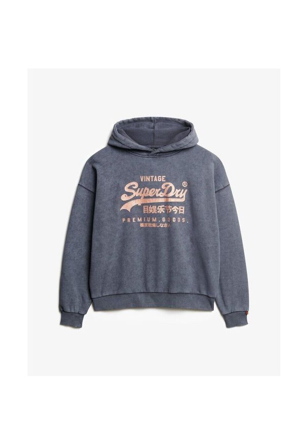 Damska metaliczna bluza z kapturem Superdry Vintage Logo. Typ kołnierza: kaptur. Kolor: czarny