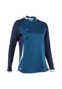 KIPSTA - Koszulka do piłki nożnej z długim rękawem damska Kipsta krój prosty. Kolor: niebieski. Materiał: materiał. Długość rękawa: długi rękaw. Długość: długie. Sport: piłka nożna #1