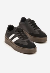 Renee - Czarne Sneakersy na Kauczukowej Podeszwie Ozdobione Paskami Nilimea. Okazja: na co dzień. Zapięcie: pasek. Kolor: czarny. Materiał: kauczuk. Wzór: aplikacja #3