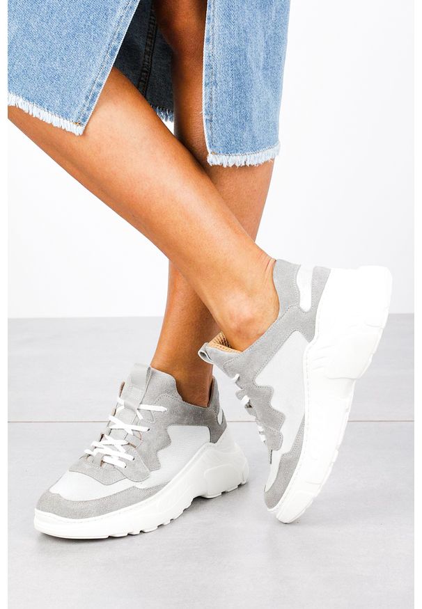 Kati - Szare sneakersy kati buty sportowe sznurowane 7037. Kolor: szary
