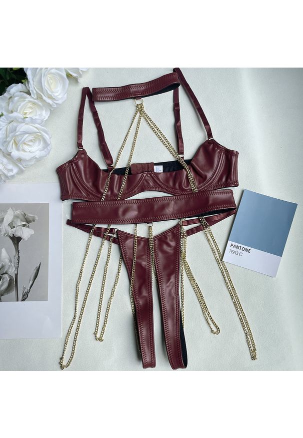 Intica - Komplet bielizny z łańcuszkami na romantyczne wieczory Ane. Kolor: brązowy. Materiał: materiał