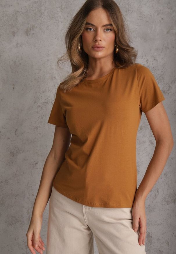 Renee - Brązowy T-shirt z Bawełny z Okrągłym Dekoltem Nedima. Okazja: na co dzień. Kolor: brązowy. Materiał: bawełna. Styl: casual, klasyczny