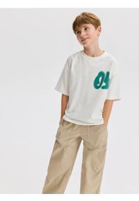 Reserved - Bawełniany t-shirt oversize - złamana biel. Materiał: bawełna