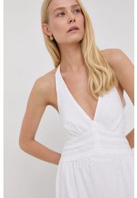 Pinko sukienka bawełniana kolor biały maxi rozkloszowana. Kolor: biały. Materiał: bawełna. Wzór: haft. Długość: maxi #3