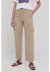 MAX&Co. spodnie damskie kolor beżowy szerokie high waist. Stan: podwyższony. Kolor: beżowy. Materiał: tkanina