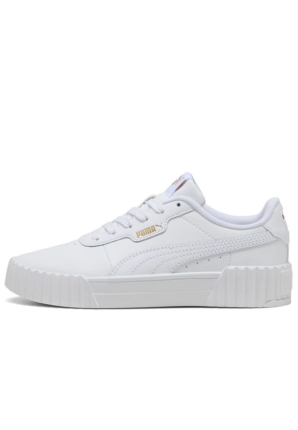 Buty młodzieżowe Puma Carina 3.0 40147601 - białe. Okazja: na co dzień. Kolor: biały. Materiał: guma, skóra, syntetyk. Szerokość cholewki: normalna