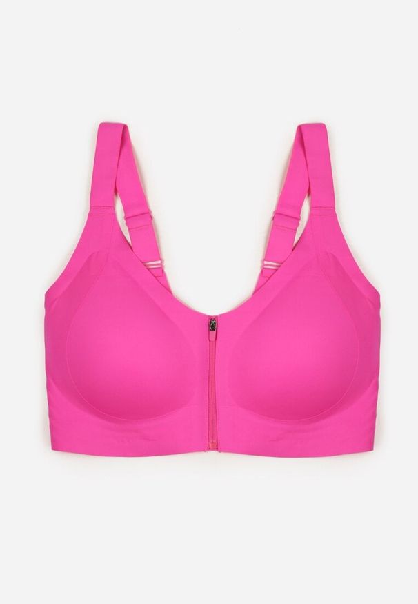 Born2be - Fuksjowy Sportowy Biustonosz z Suwakiem z Przodu Eziline. Kolekcja: plus size. Kolor: różowy. Rodzaj stanika: wyciągane miseczki