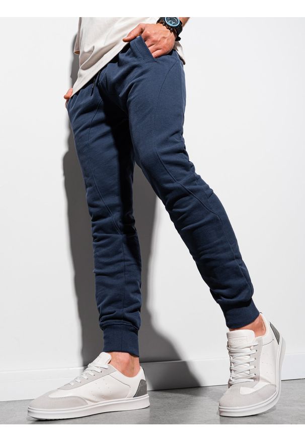 Ombre Clothing - Spodnie męskie dresowe joggery P948 - granatowe - XXL. Kolor: niebieski. Materiał: dresówka