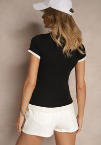 Renee - Czarny Dopasowany T-shirt z Domieszką Lnu Sallietia. Okazja: na co dzień. Kolor: czarny. Materiał: len. Styl: elegancki, casual #5
