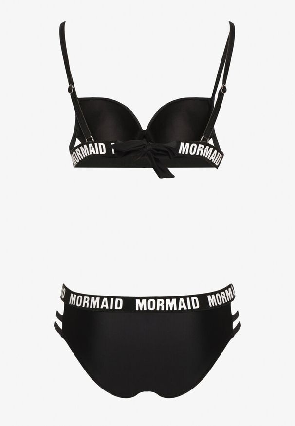 Born2be - Czarne Bikini Ozdobione Paseczkami i Napisami Zaralia. Kolor: czarny. Wzór: aplikacja, napisy