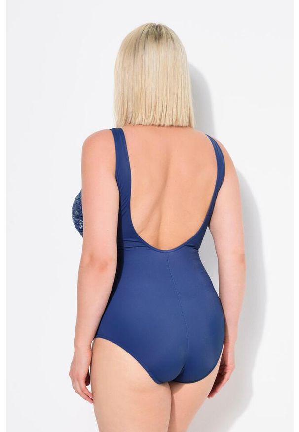 ULLA POPKEN - Damski Kostium kąpielowy homary dekolt w serce miękkie miseczki. Kolekcja: plus size. Kolor: niebieski. Materiał: poliester, elastan, poliamid, materiał
