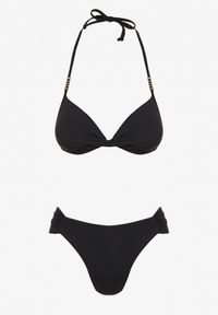 Born2be - Czarne Bikini Biustonosz Push Up z Wiązaniem i Majtki Figi Miraviela. Kolor: czarny. Wzór: ażurowy, haft #3