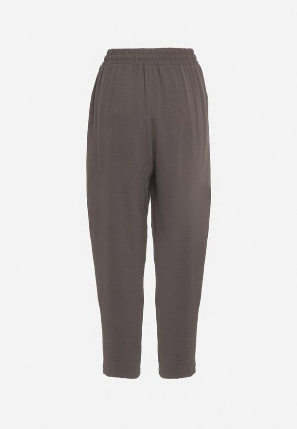 Born2be - Szare Spodnie Luźne z Kieszeniami i Gumką w Talii oraz Sznurkiem Enivia. Okazja: na co dzień. Kolor: szary. Styl: casual, elegancki