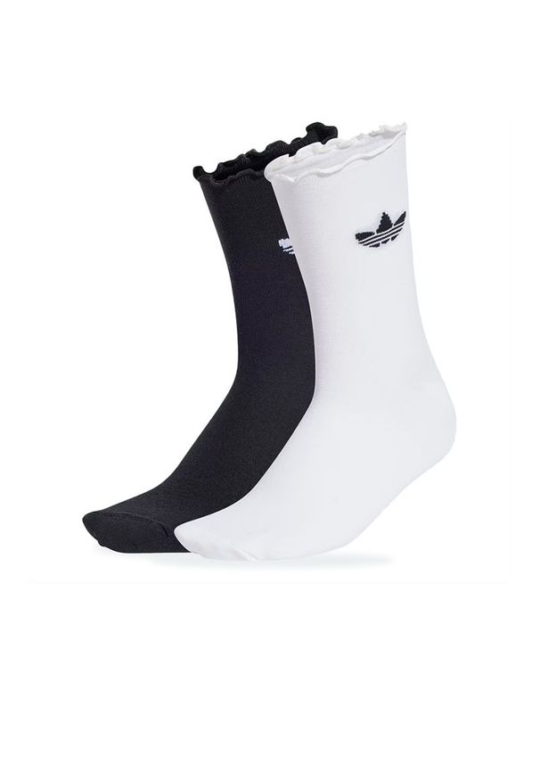 Adidas - Skarpetki damskie adidas Originals Ruffle 2 Pairs JD5623 - czarno-białe. Kolor: biały, wielokolorowy, czarny. Materiał: materiał, poliamid, elastan. Wzór: paski, aplikacja